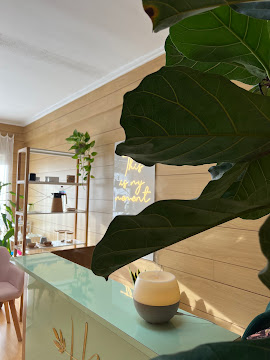 Pormenor das plantas e do balcão verde na receção